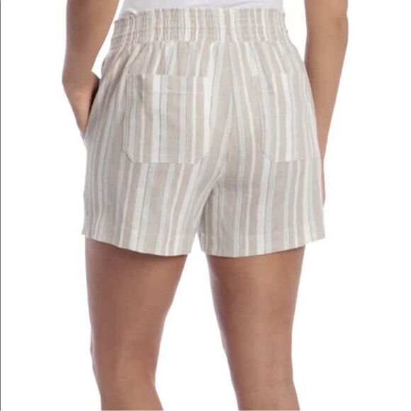 Briggs Women’s Size SMALL Linen/Rayon Shorts Tan/Blue/Cream Striped 4 Pocket - Picture 2 of 9